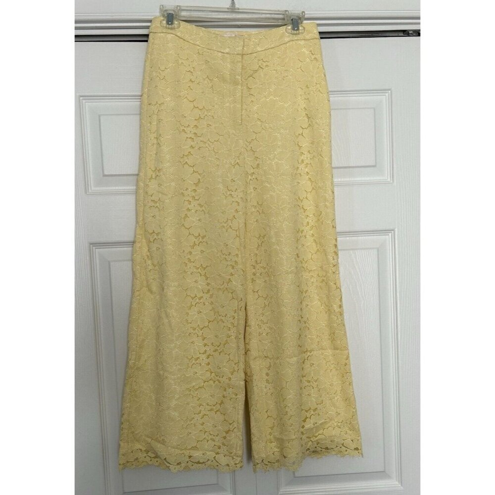RACHEL PARCELL Yellow Clover Lace Wide Leg Crop Trousers Pants Womens Size 6